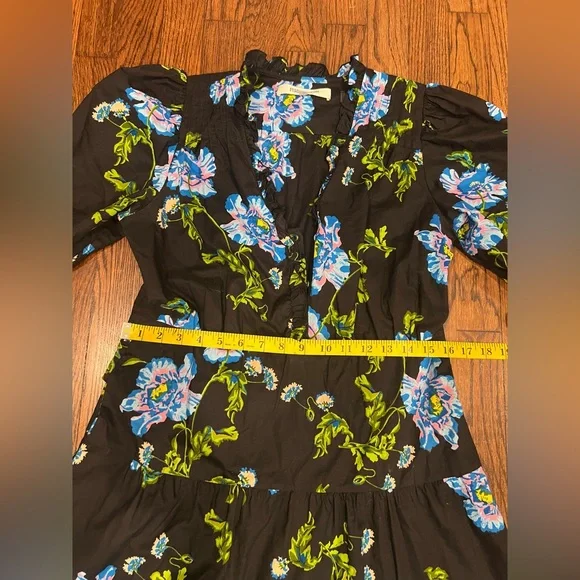 Diane Von Furstenberg | Deacon Floral Puff Sleeve Cotton Midi Dress Floral Black - Picture 7 of 15